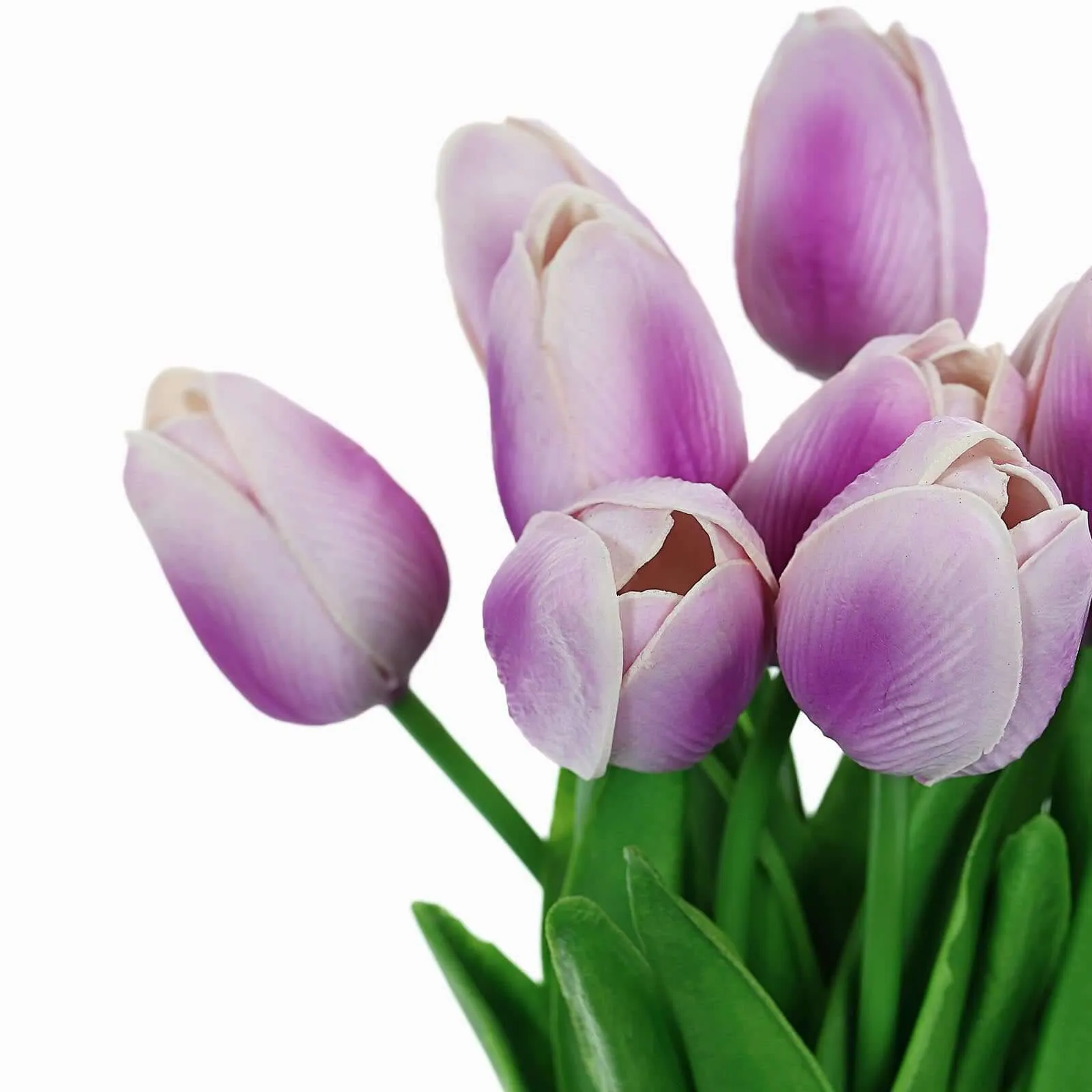 10 Stems Lavender Lilac Real Touch Artificial Foam Tulip Flowers 13"