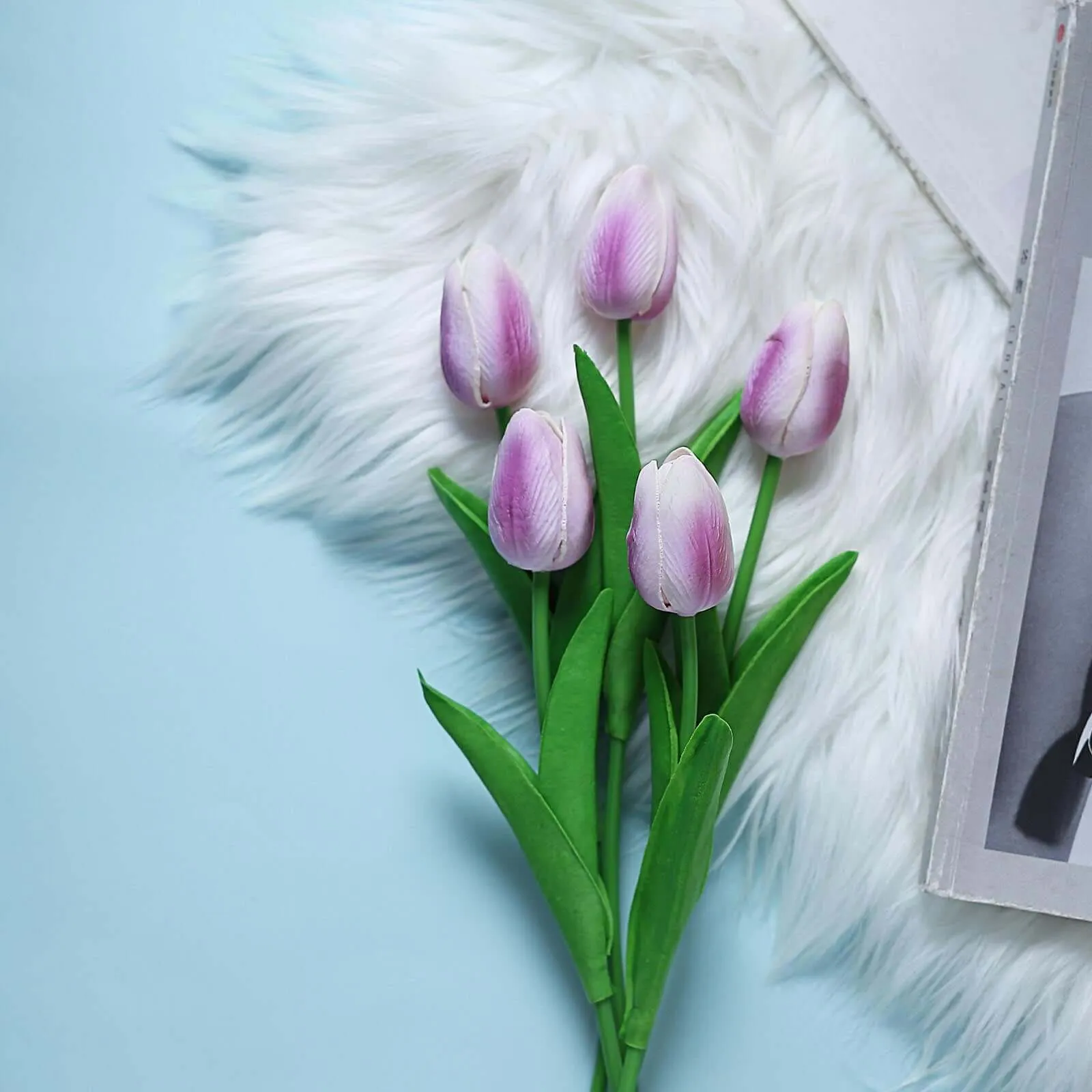 10 Stems Lavender Lilac Real Touch Artificial Foam Tulip Flowers 13"