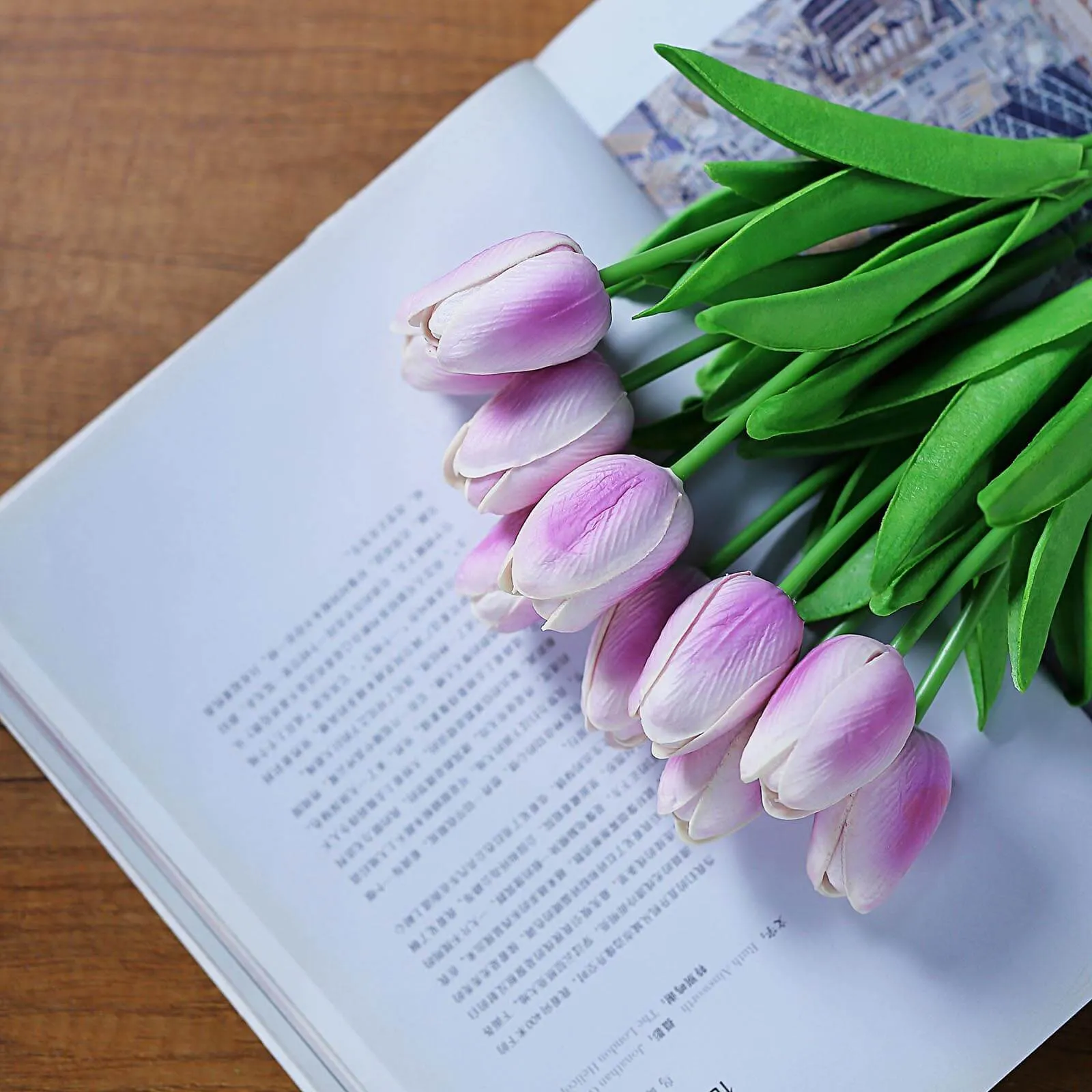 10 Stems Lavender Lilac Real Touch Artificial Foam Tulip Flowers 13"