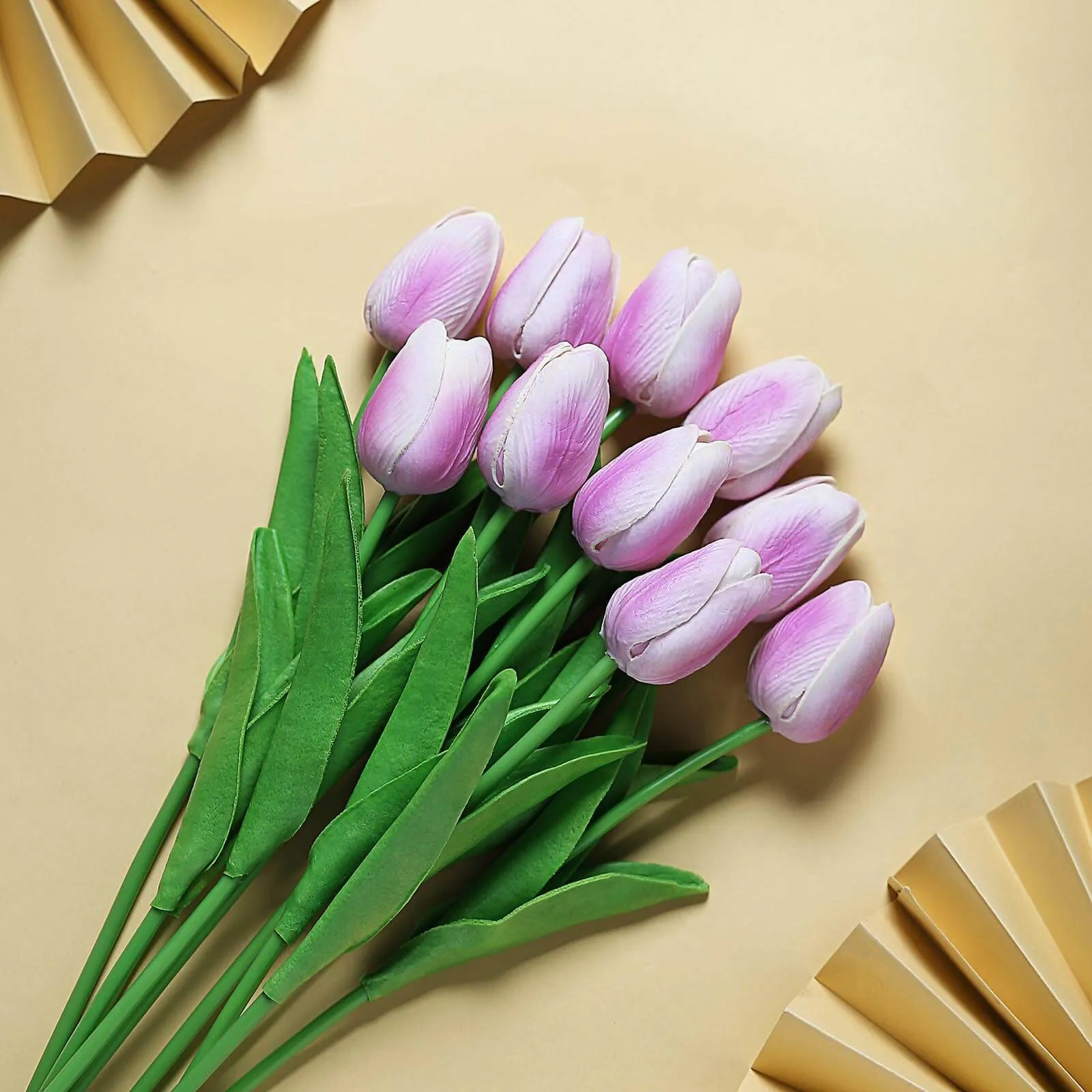 10 Stems Lavender Lilac Real Touch Artificial Foam Tulip Flowers 13"