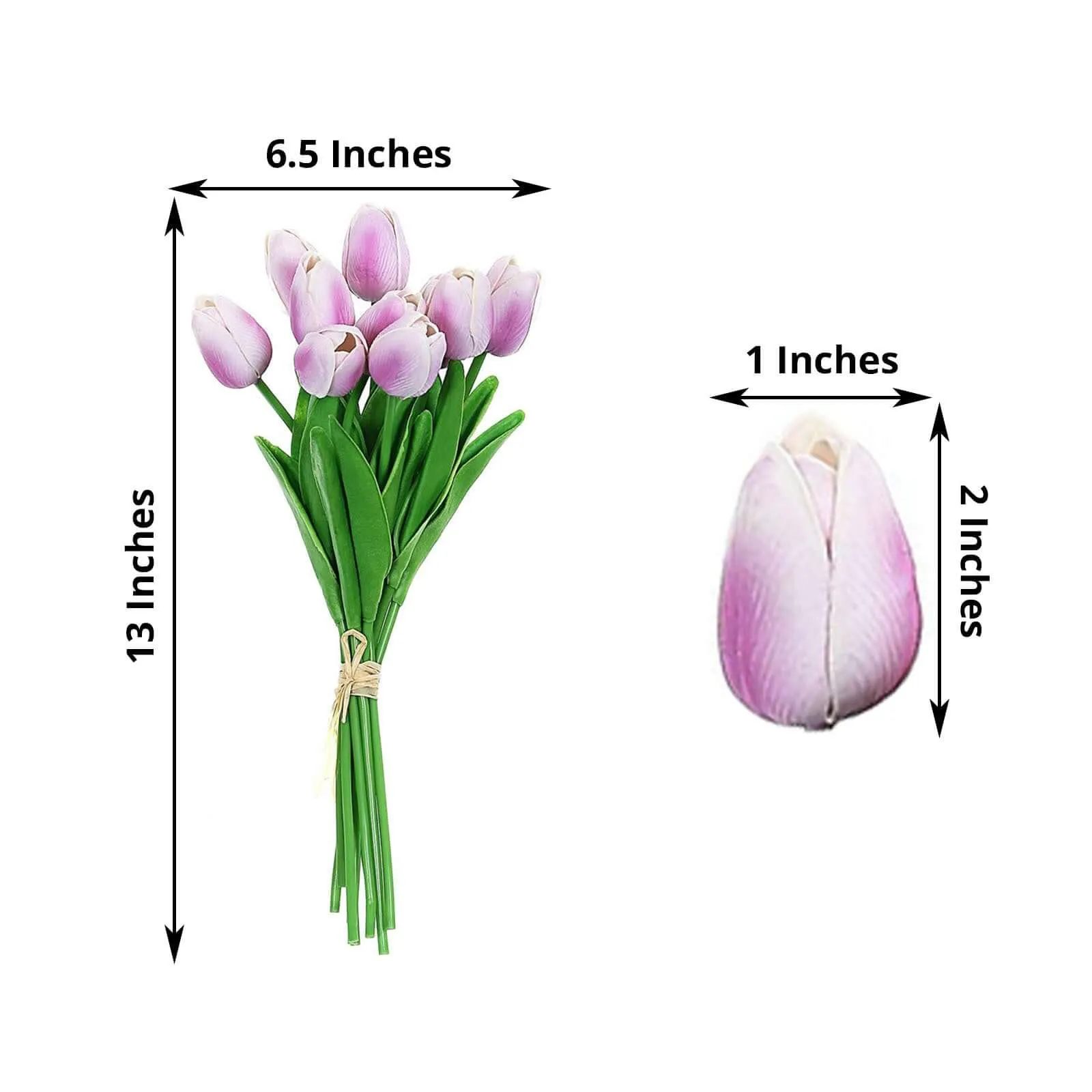 10 Stems Lavender Lilac Real Touch Artificial Foam Tulip Flowers 13"