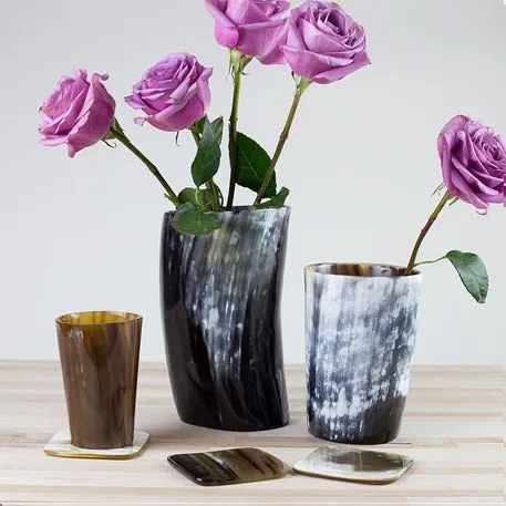 ANKOLE HORN VASES OR PLANTERS - DARK