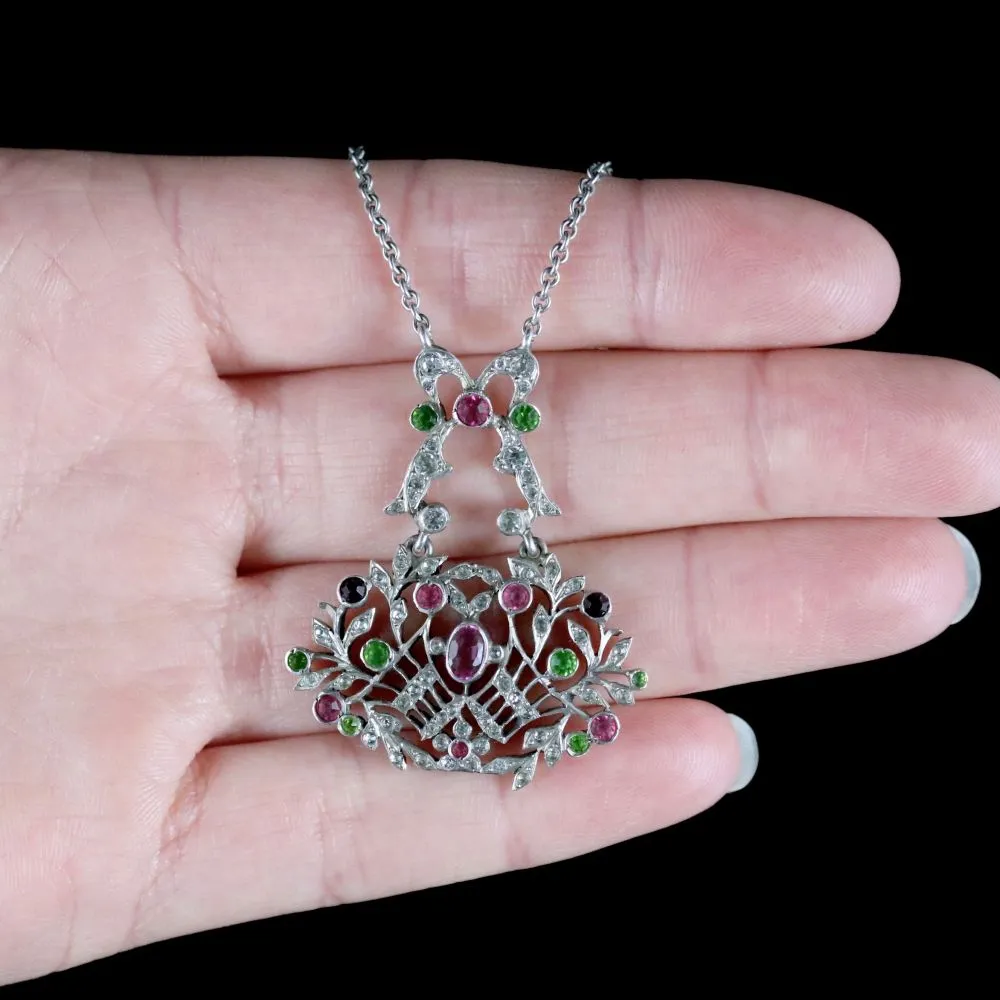 Antique Edwardian Suffragette Giardinetti Paste Lavaliere Necklace Silver