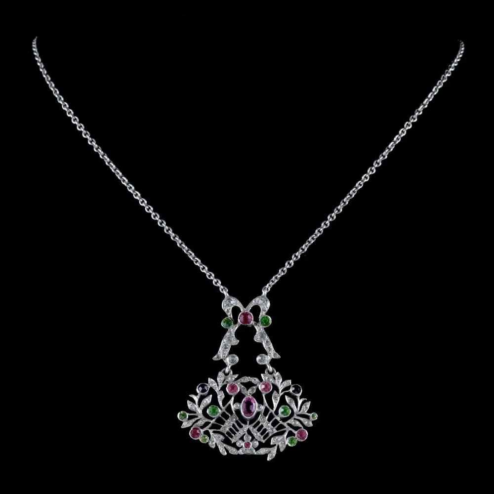 Antique Edwardian Suffragette Giardinetti Paste Lavaliere Necklace Silver