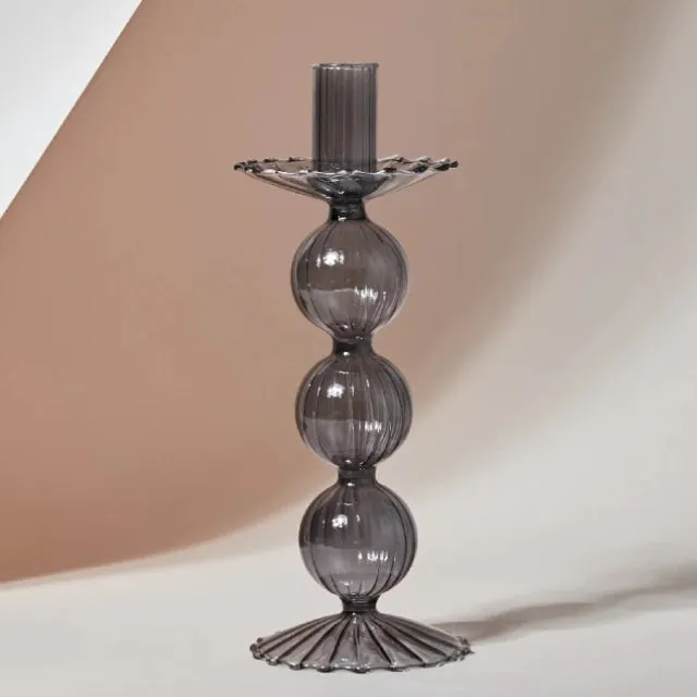 Ball Shape Glass Candlestick Holder (Black)