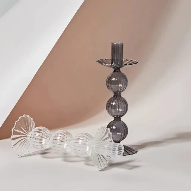 Ball Shape Glass Candlestick Holder (Black)