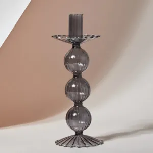 Ball Shape Glass Candlestick Holder (Black)