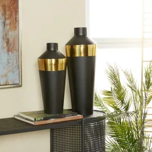 BOUSSAC Black Metal Vase with Gold Band, Set of 2 Home Decoration Vase