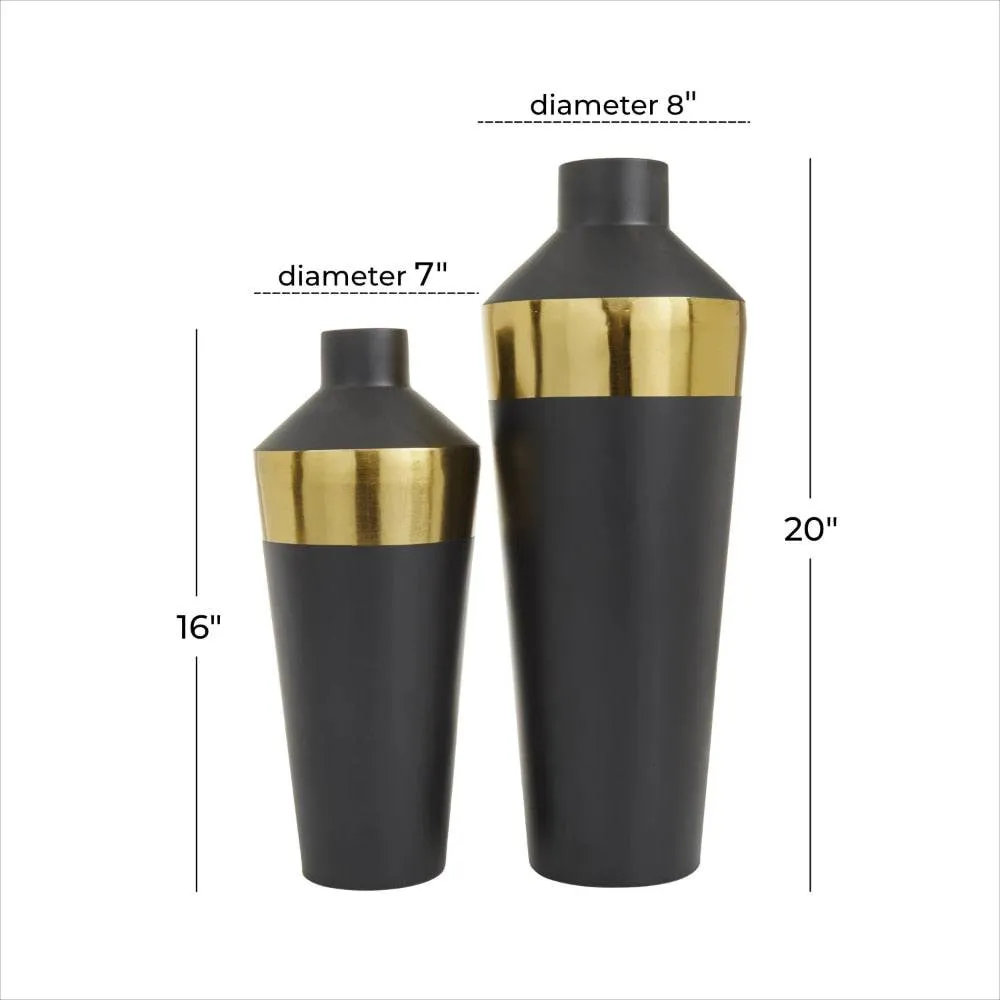 BOUSSAC Black Metal Vase with Gold Band, Set of 2 Home Decoration Vase