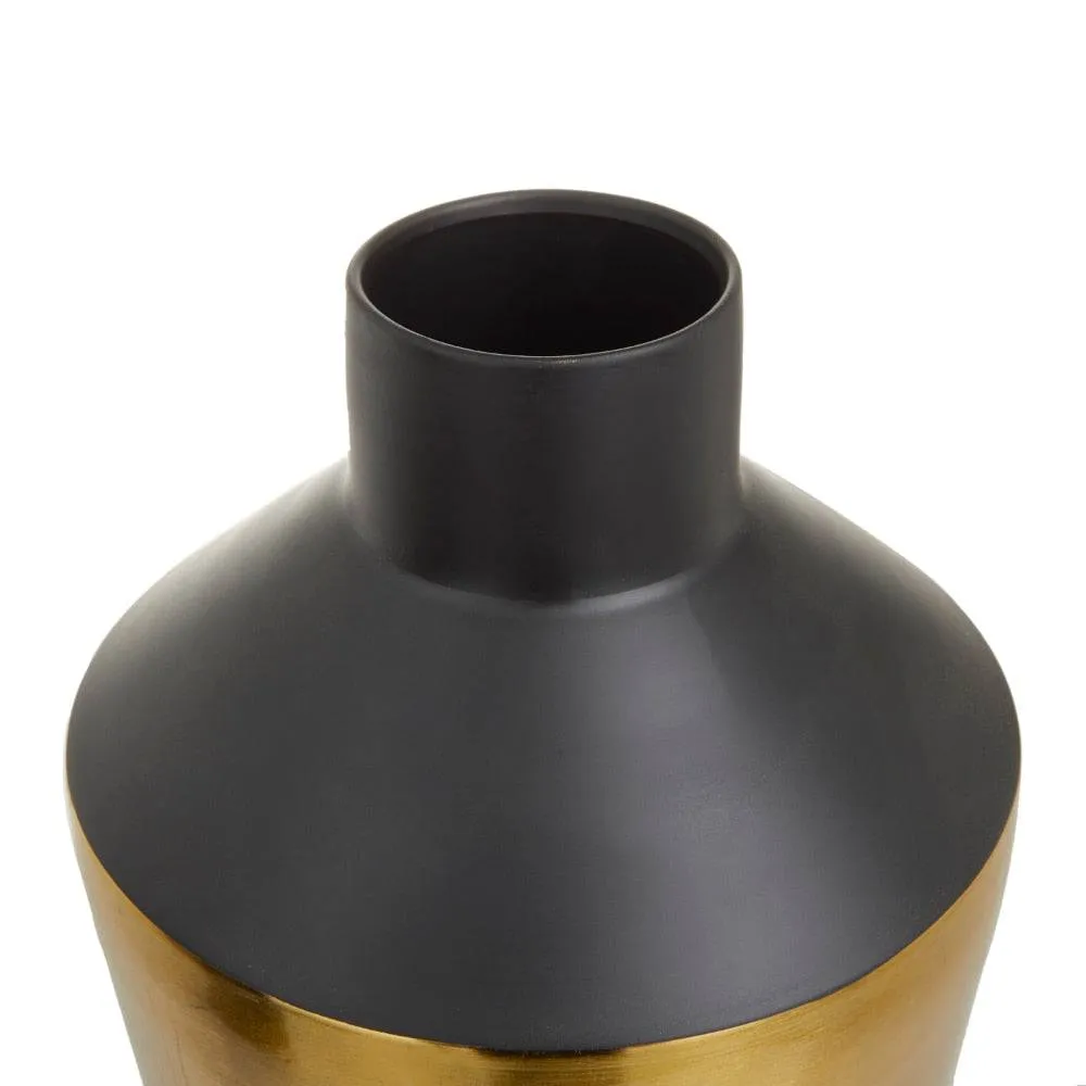 BOUSSAC Black Metal Vase with Gold Band, Set of 2 Home Decoration Vase