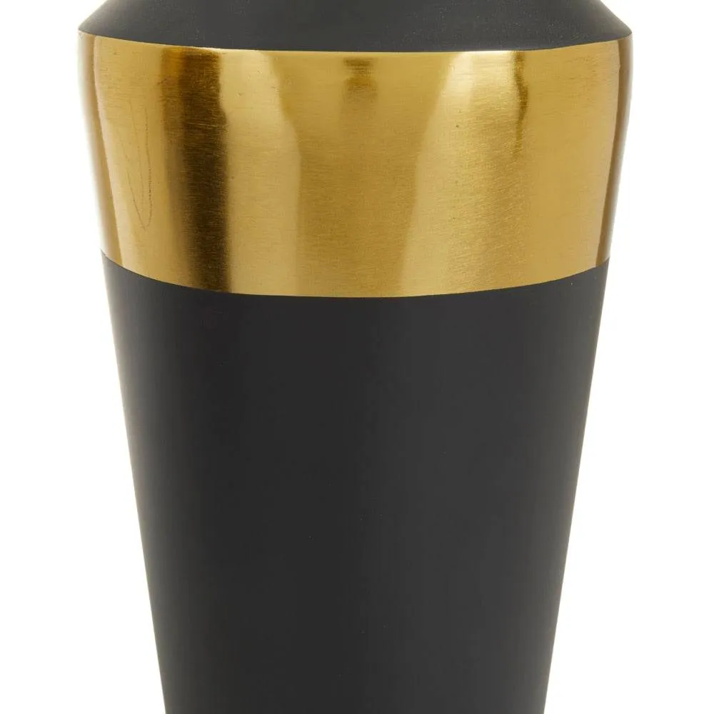 BOUSSAC Black Metal Vase with Gold Band, Set of 2 Home Decoration Vase