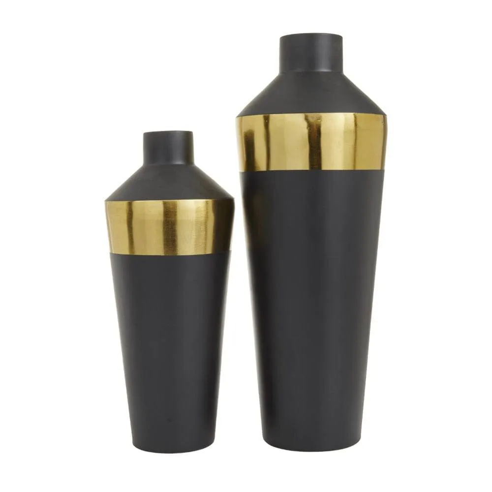 BOUSSAC Black Metal Vase with Gold Band, Set of 2 Home Decoration Vase