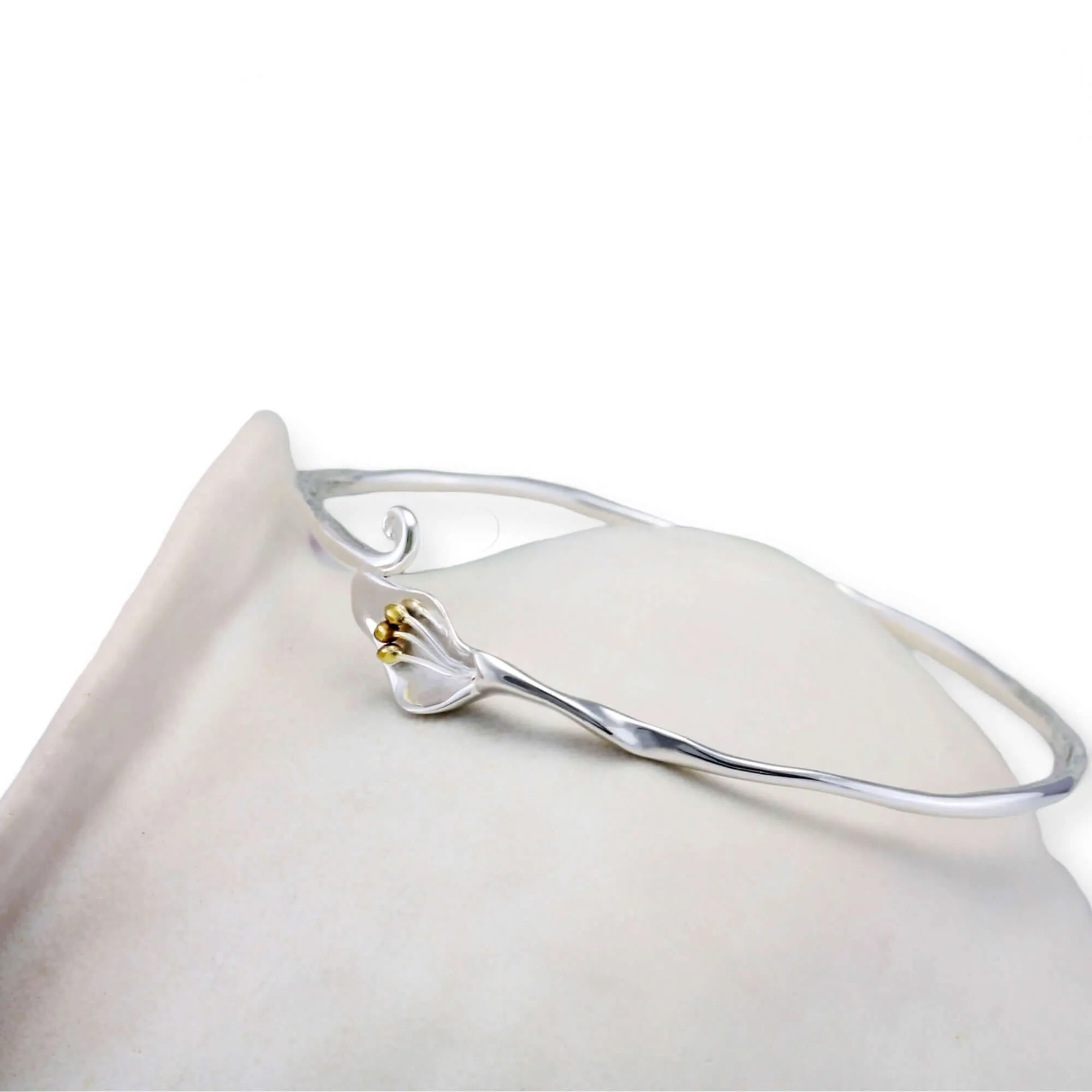Elegant Calla Lily Bangle Handmade In Sterling Silver & 14 Carat Gold