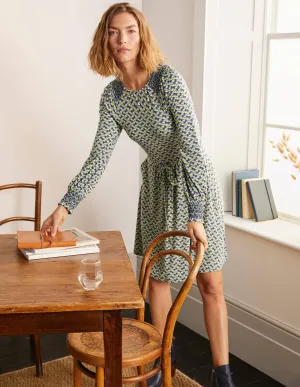 Grace Smocked Jersey Dress-Grey Squirrel, Water Lilies