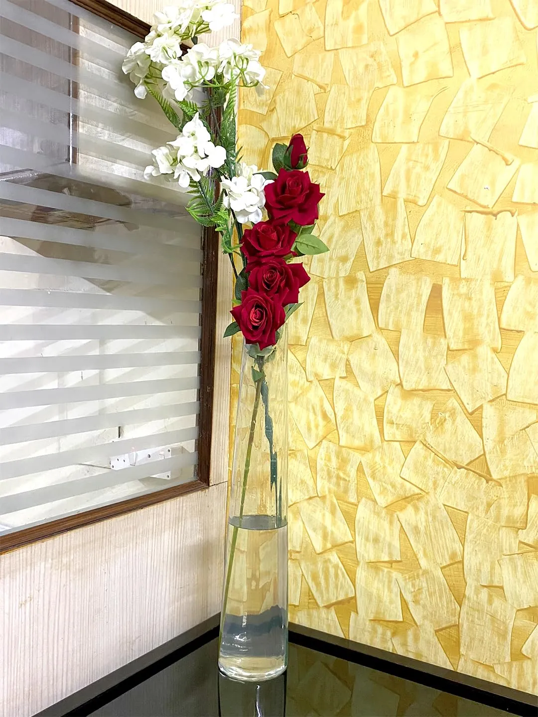Green Fills Long Minaar Shape Glass Vase for Decor of Living Room, Bed Room, Dining Room & Kitchen, Gifting Purpose (Height 2 Feet)