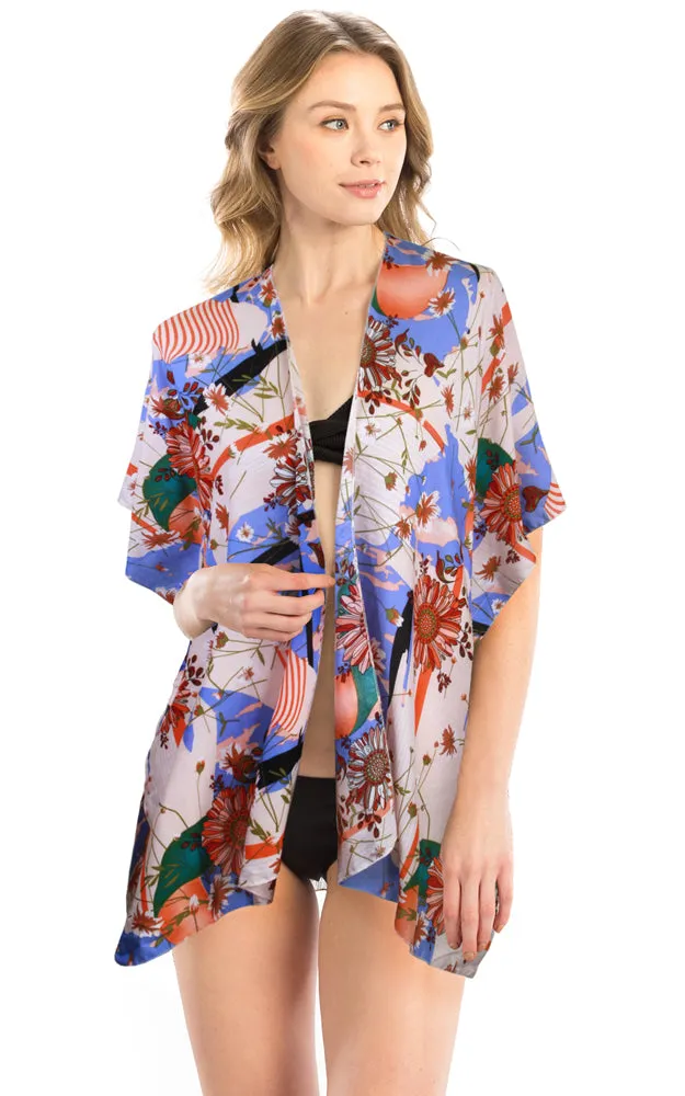 LOF1178 Sunflower & Mixed Print Cover Up Kimono