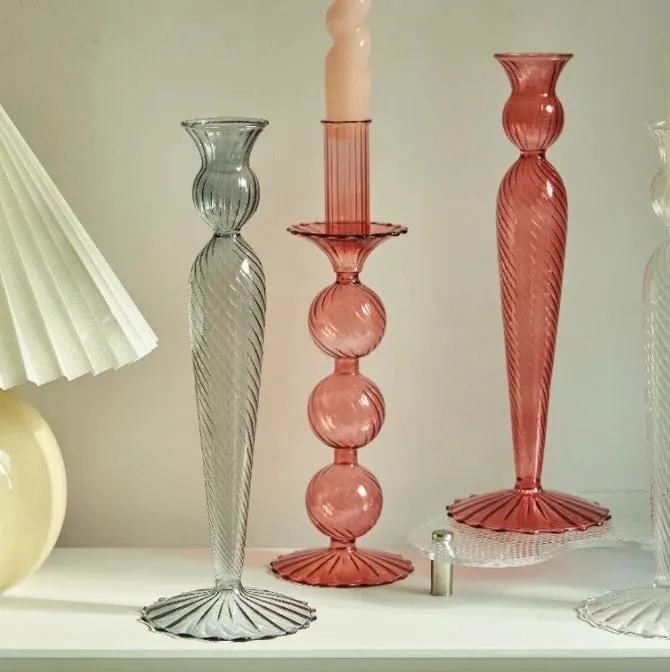 Nordic Taper Glass Candlestick Holder | A (Grey)
