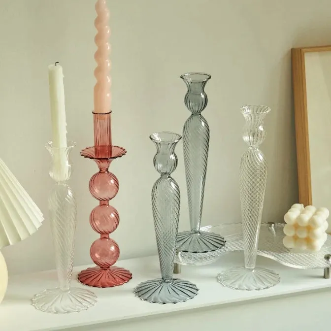 Nordic Taper Glass Candlestick Holder | A (Grey)