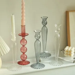 Nordic Taper Glass Candlestick Holder | C (Berry)