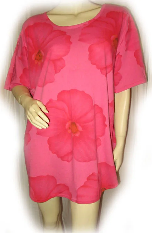 ONLY NECESSITIES Red Pink Flowers Floral Print T-Shirt Dress Tee Short Sleeve Sleepwear L