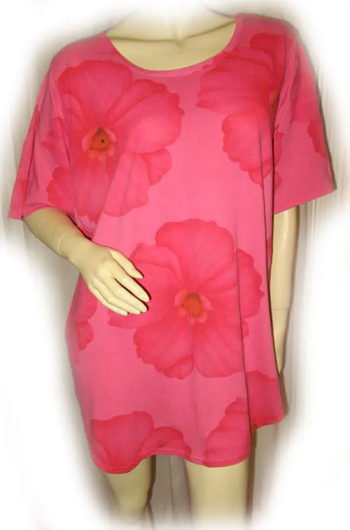 ONLY NECESSITIES Red Pink Flowers Floral Print T-Shirt Dress Tee Short Sleeve Sleepwear L
