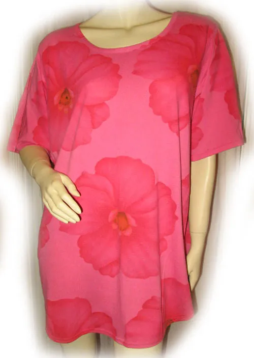 ONLY NECESSITIES Red Pink Flowers Floral Print T-Shirt Dress Tee Short Sleeve Sleepwear L
