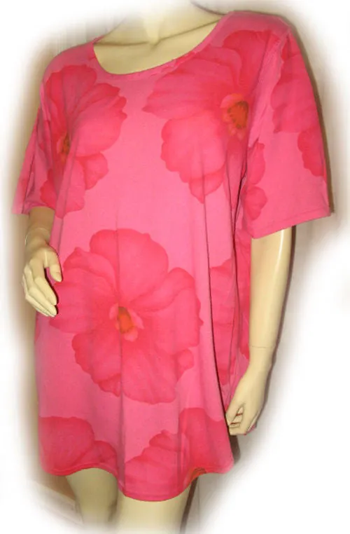 ONLY NECESSITIES Red Pink Flowers Floral Print T-Shirt Dress Tee Short Sleeve Sleepwear L