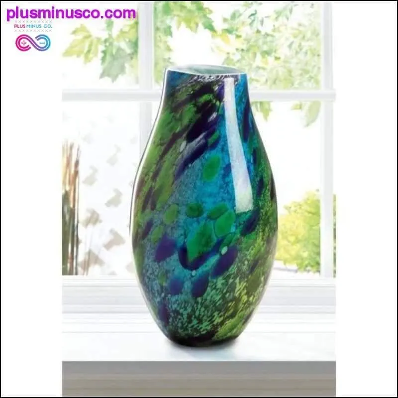 Peacock Inspired Art Glass Vase