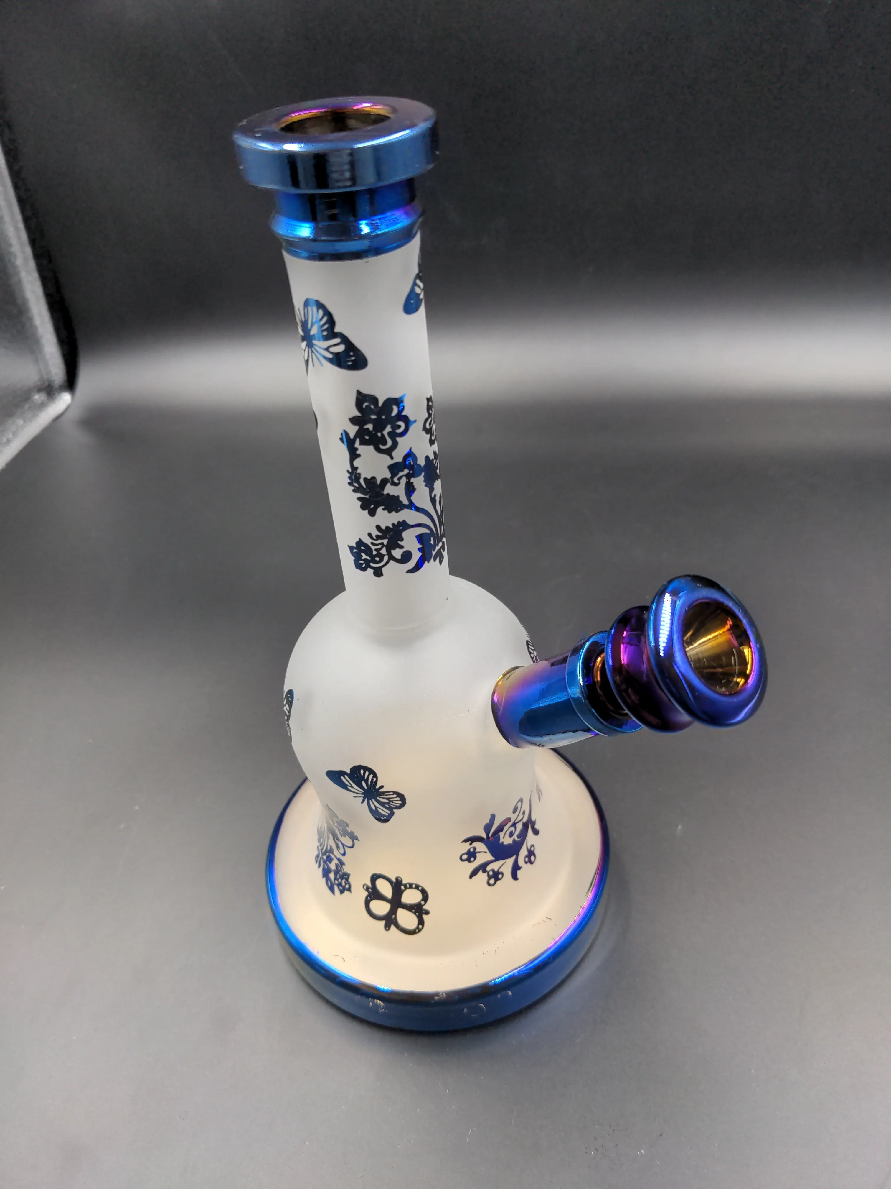 Rainbow Foil Frosted Glass Butterfly Water Pipe 8.5 | 14mm
