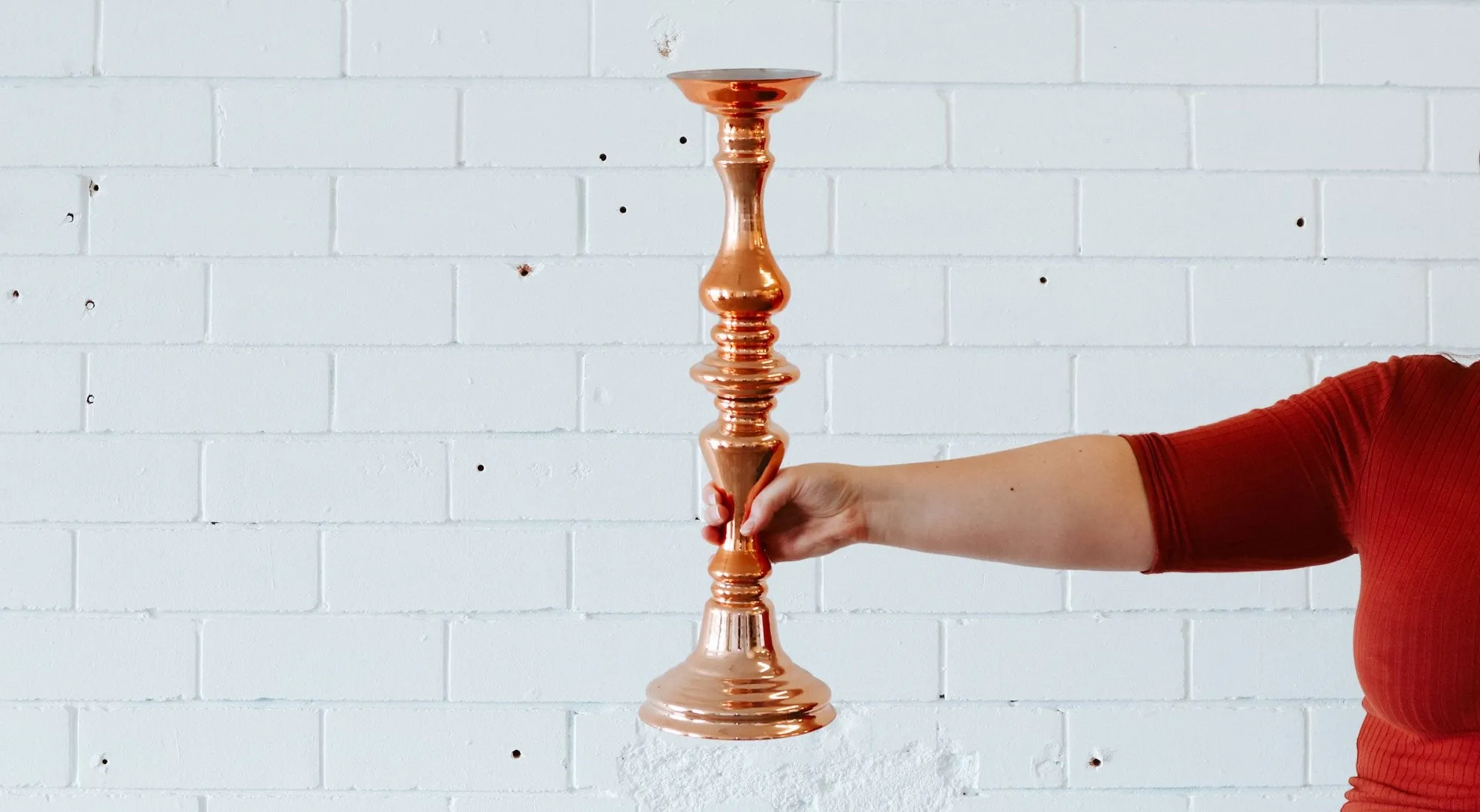 Rose Gold Glass Candelabra - Tall