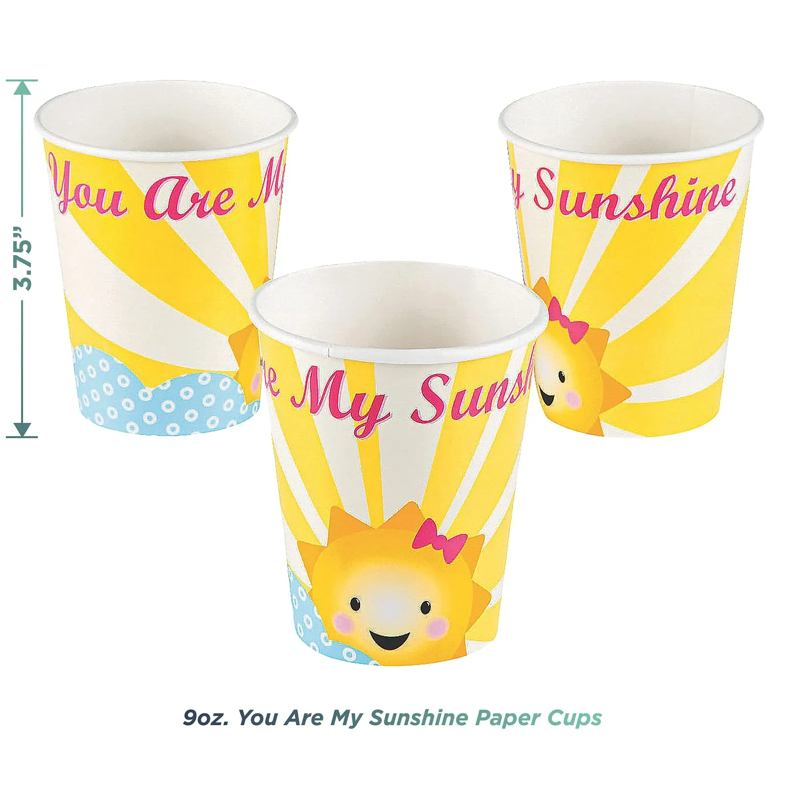You are My Sunshine Baby Shower and 1st Birthday Party Paper Dessert Plates, Napkins, Cups, Table Cover, and Banner (Serves 16)